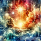 Ship Ocean Waves Raining Shooting Stars Ai Artwork