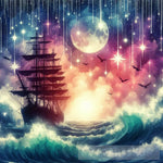 Ship Ocean Waves Raining Shooting Stars Ai Artwork