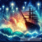 Ship Ocean Waves Raining Shooting Stars Ai Artwork