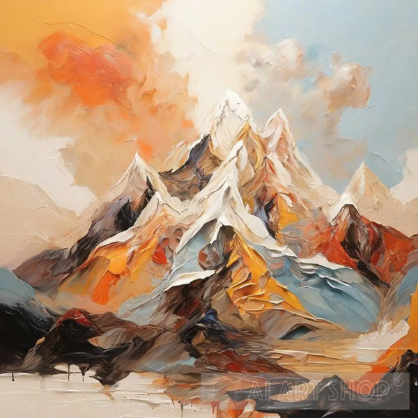 Mountain painting, Winter landscape, Snow-capped peaks, Nature art,
