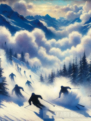 Silhouettes Of Skiers Ai Artwork