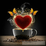 Silueta De Un Corazón Grande Rojo Y Dorado Sobre Una Taza Café Ai Painting