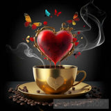 Silueta De Un Corazón Grande Rojo Y Dorado Sobre Una Taza Café Ai Painting