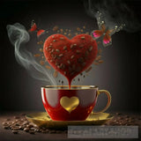 Silueta De Un Corazón Grande Rojo Y Dorado Sobre Una Taza Café Ai Painting