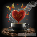 Silueta De Un Corazón Grande Rojo Y Dorado Sobre Una Taza Café Ai Painting