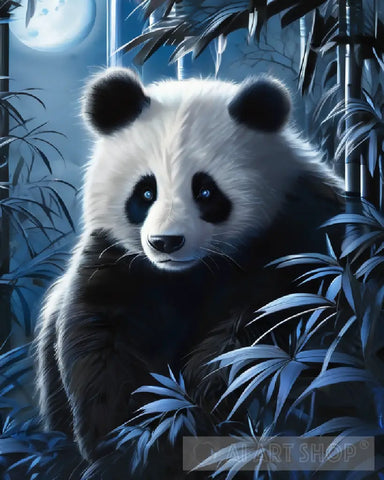 Silver Moon Panda Animal Ai Art