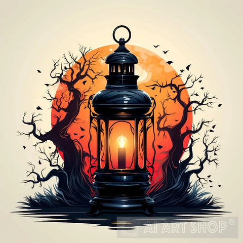 Single Haunted Lantern Ai Painting