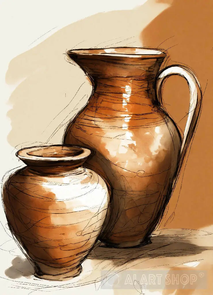 Potrary Drawin Pottery,Brown,Sketch,Ceramic,Clay,Art,Sculpture,Handmade,Design
