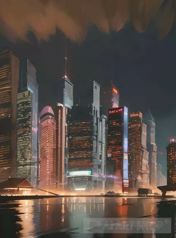 Skyscraper Night Architecture Ai Art