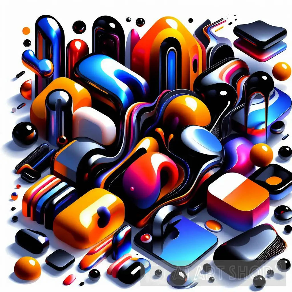 Shiny Abstract few, slick shiny abstract shapes, vivid colours, white background,