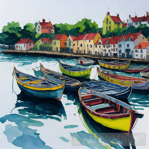 Small Boats English Coast Village Ai Artwork