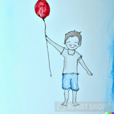 Small Boy Holding Red Balloon Ai Artwork