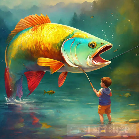 Small Fisherman Nature Ai Art