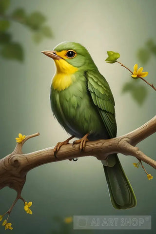 Small Green Bird Wall Artwa Animal Ai Art