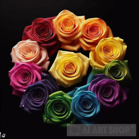 Small Rainbow Rose Bouquet Ai Artwork