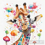 Smiling Giraffe In Colorful Colors On A White Background Animal Ai Art