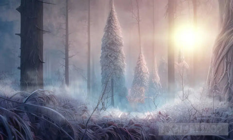Snow Covered Forest Landscape Ai Art