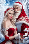 Snowy Embrace: Youthful Duo In Santa Attire Portrait Ai Art