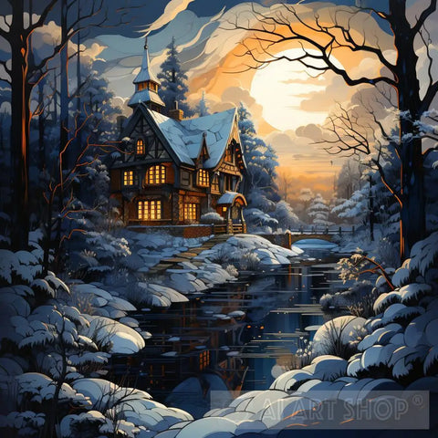 Snowy Forest Dwelling Ai Artwork