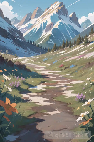 Snowy Mountain Road Landscape Ai Art