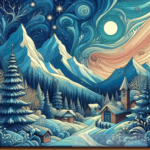 Snowy Vilage Landscape Ai Art