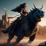 Sorceress Riding A Giant Beast Portrait Ai Art