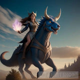 Sorceress Riding A Giant Beast Portrait Ai Art