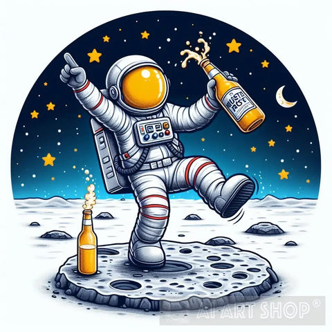 Spaceman Dancing On Moon And Having A Beer Abstract Ai Art