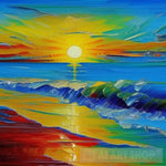 Stained Glass Sitting Sun Over The Ocean Ai Painting