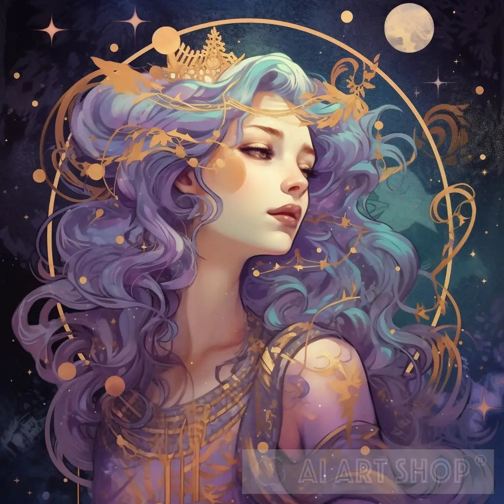 stars, galaxy, purple, violet, portrait, woman, painting, portrait ...