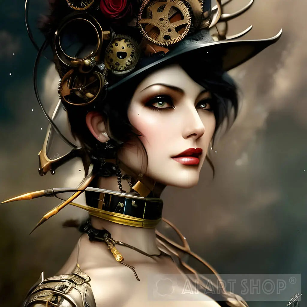 GIRL, BEAUTIFUL, STEAMPUNK, CLOCK, HAT, GORGEOUS, FANTASY, REALISTIC