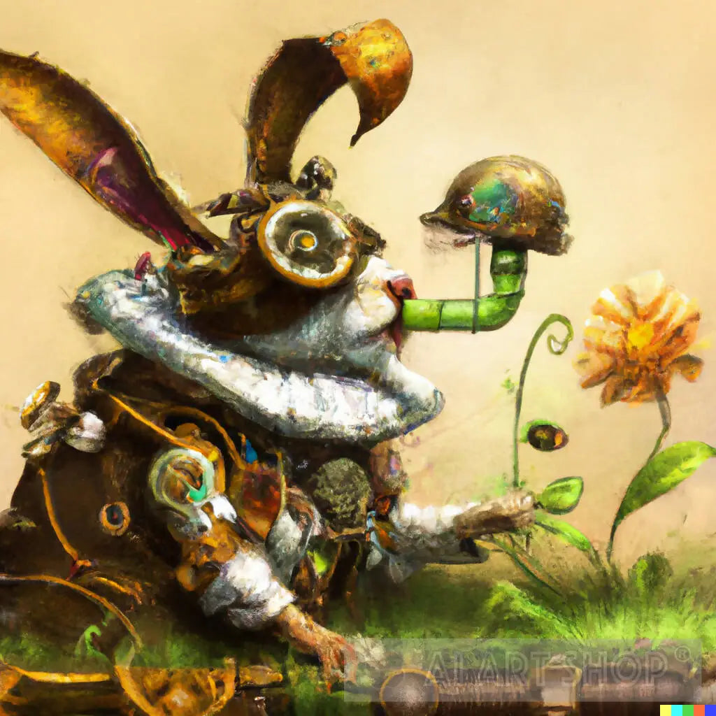 Alice Rabbit Version Steampunk Rabbit 'Alice in Wonderland' Version AI Artwork