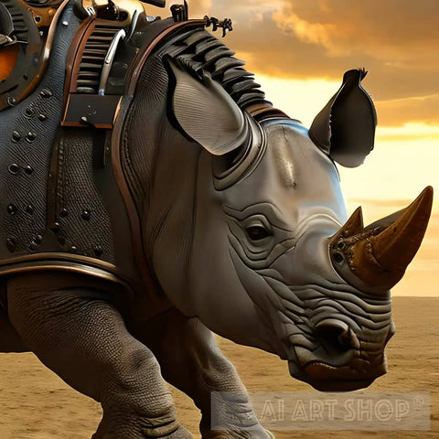 Steampunk Rhino-Cyborg Hybrid Animal Ai Art