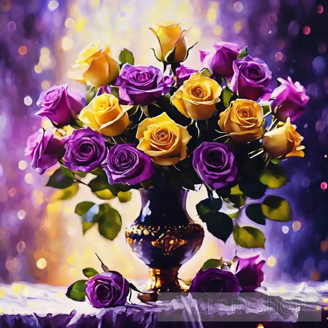 Still Life Of Purple And Yellow Roses Life Ai Art