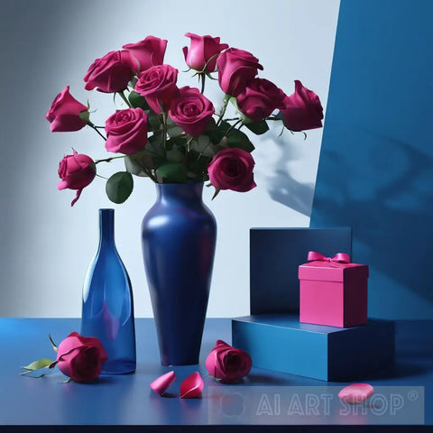 Still Life With Pink Roses And Gift Boxes Ai Art