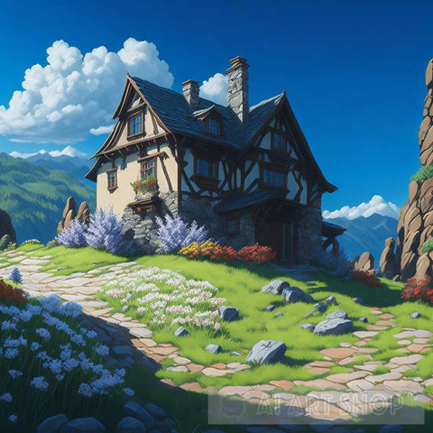 Stone House Landscape Ai Art