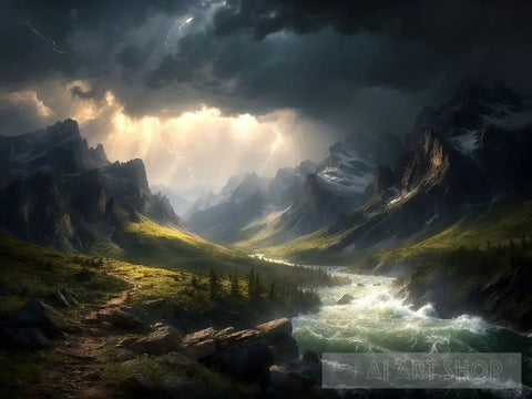 Storm In The Mountains Landscape Ai Art