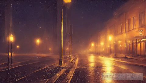 Street Lights In A Desert Night Ai Painting