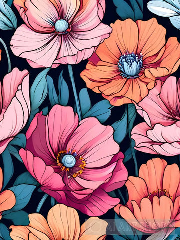 Striking Pink And Orange Flowers Ai Painting