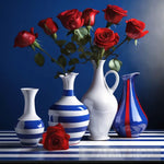 Striped Ceramics With Red Roses Still Life Ai Art