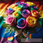 Striped Rainbow Roses In A Vase With Lgbt Flag Ai Artwork