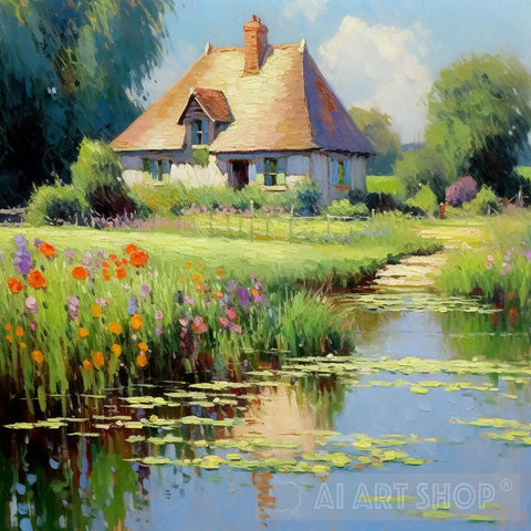 Summer Cottage Near River Impressionism Ai Art