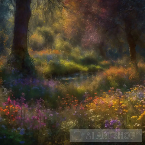 Summer In The Countryside Woodland Wildflowers Landscape Ai Art