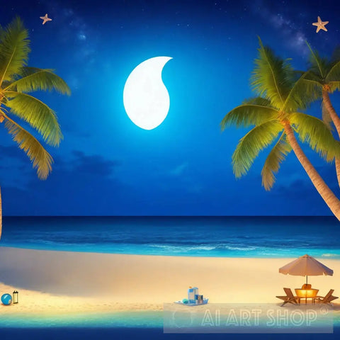 Summer Night Beach Party Background Nature Ai Art