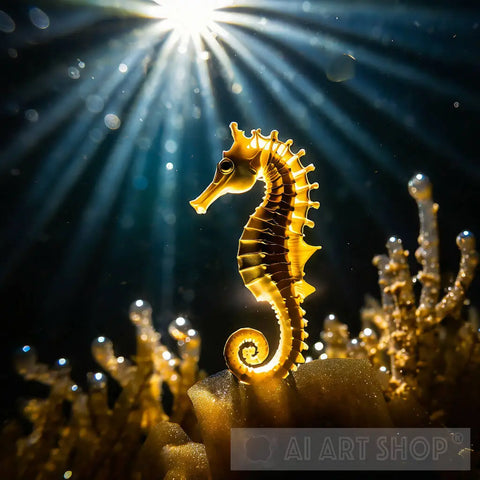 Sun Light Falling On Seahorse At Bottom Of Sea Ai Artwork