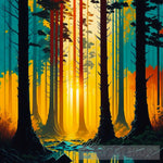 Sun Through Trees And Creek Abstract Ai Art