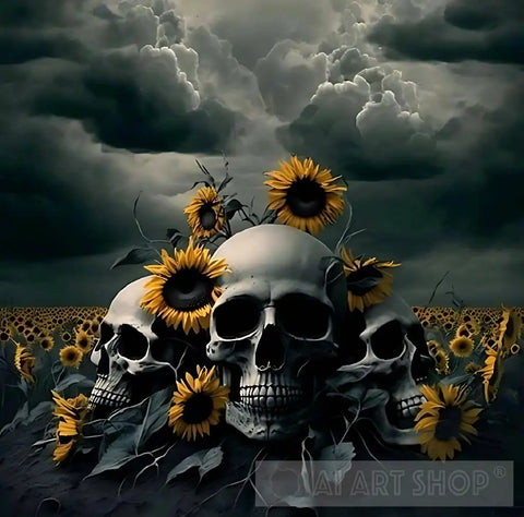 Sunflowers And Skulls Ai Painting