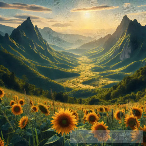 Sunflowers In The Mountains Landscape Ai Art