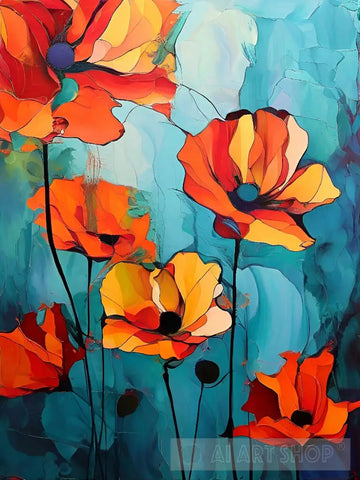 Sunlit Poppies Abstract Ai Art
