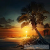 Sunrise At The Beach With Palm Tree 1 Nature Ai Art